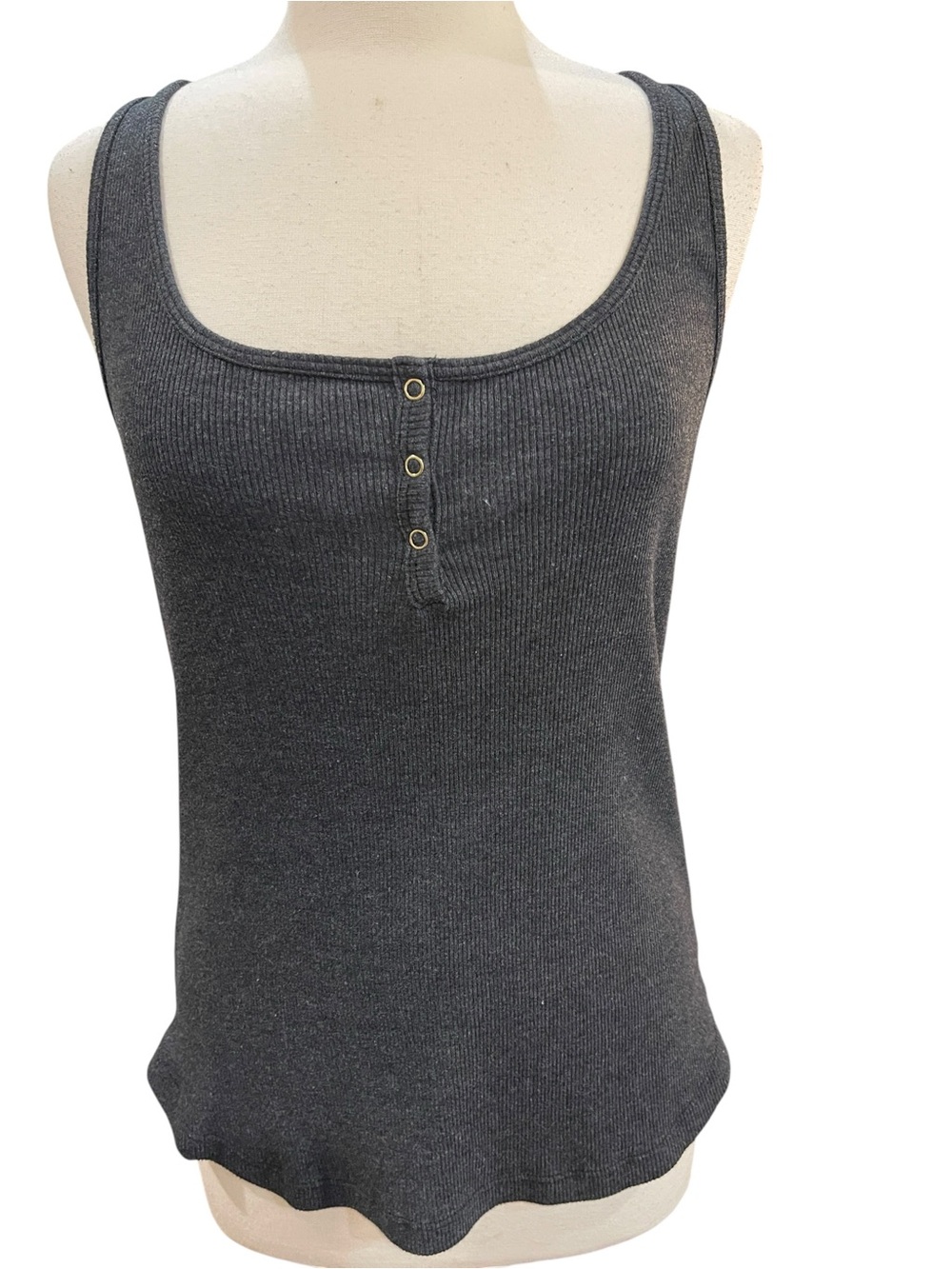 t.la Ribbed Snap Henley Tank Top. SZ L Heathered Charcoal Grey